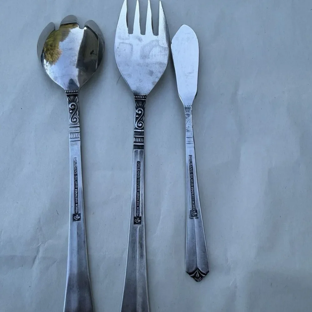 Vintage Orleans Silver ORL31 Stainless Korea 3 Pc Hostess Serving Set